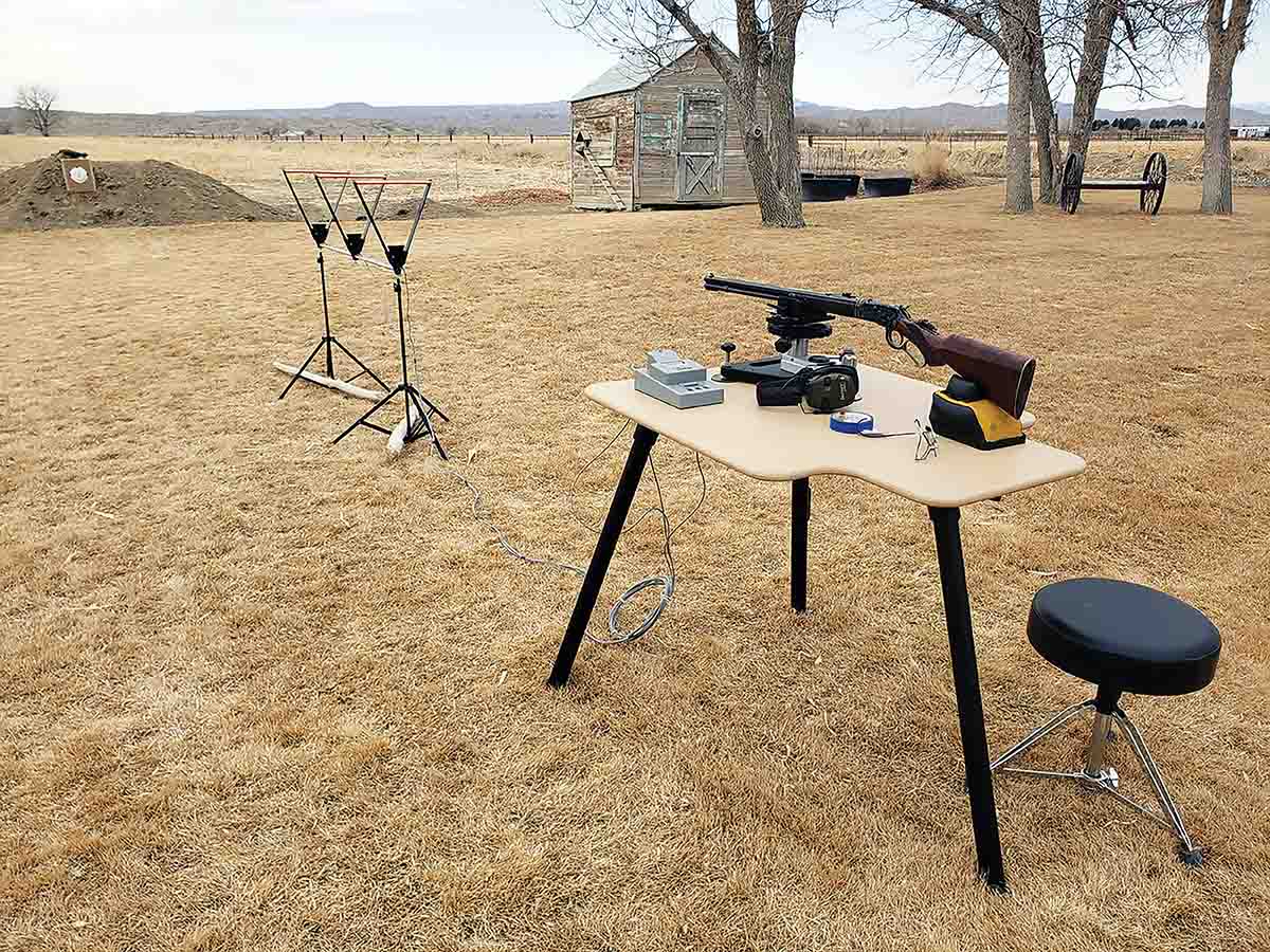 An Oehler chronograph and Royal Stukey’s own super-steady bench ready this 1892 for range work.